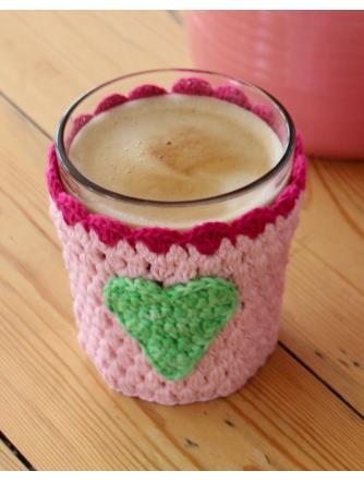 Kaffevarmer - Lyserød m/lime hjerte